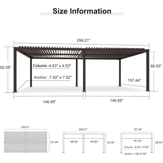 Bronze Louvered Pergola Sun Shade Shelter with Adjustable Metal Roof for Patio Hardtop Pergola