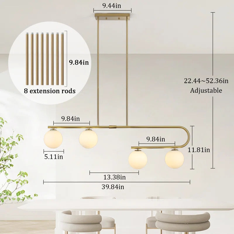 4 - Light Modern Kitchen Island Chandelier with Globe Glass Shade for Dining Room Living Room Entry