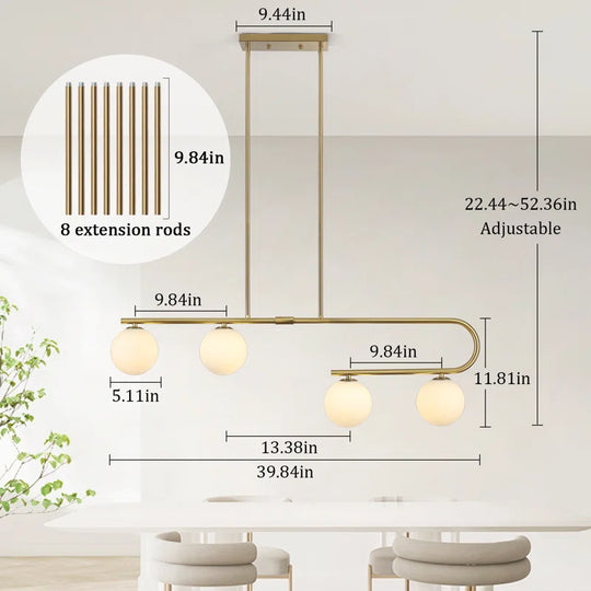 4 - Light Modern Kitchen Island Chandelier with Globe Glass Shade for Dining Room Living Room Entry