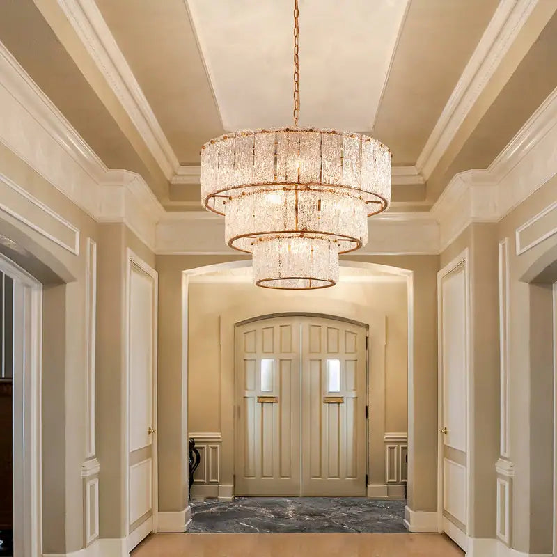 8-Light 3 Tiered Glass Chandelier Pendant Lights - W27.75" X H85"