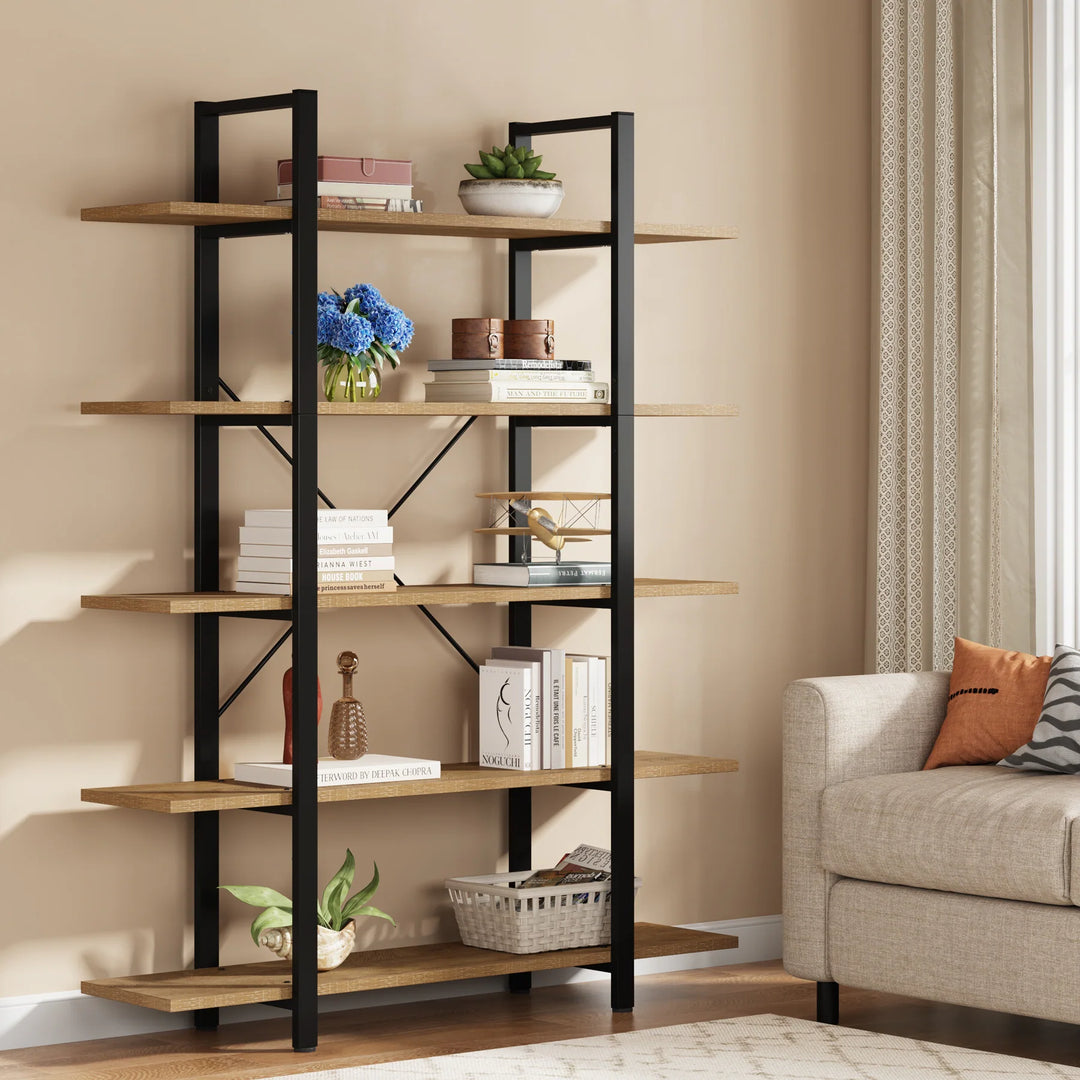 5-Tier Bookshelf, Vintage Industrial Style Bookcase