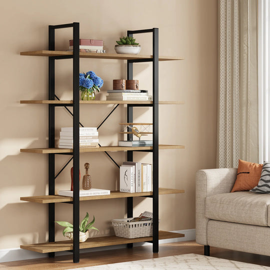 5-Tier Bookshelf, Vintage Industrial Style Bookcase