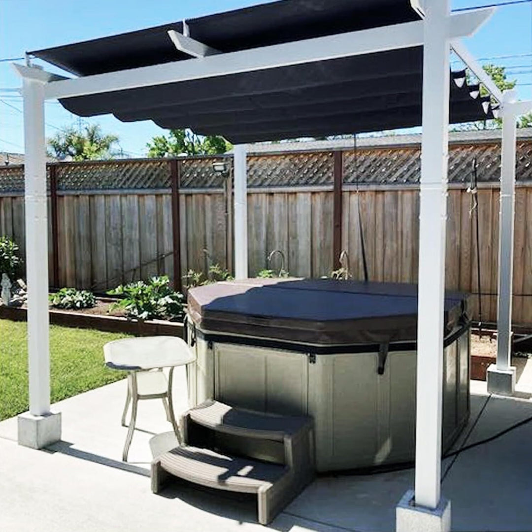 Gazebo Outdoor Retractable White Heavy-Duty Aluminum Pergola with Extra Top Roof