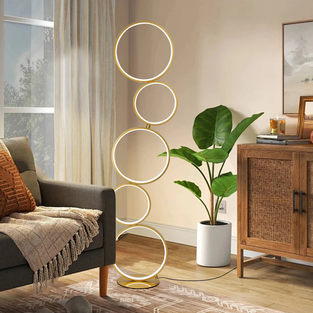 LED Modern Dimmable Floor Lamp, 3 Way Bright Corner Stand Lamp with 5-Ring for Living Room
