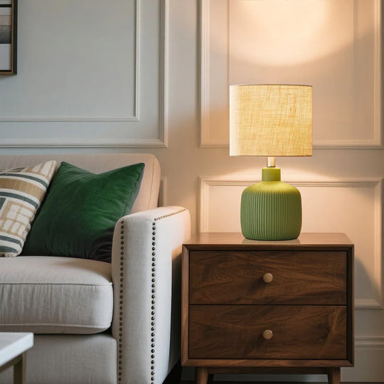 Fluted Ceramic Table Lamp (H18.25" X W10" X D10")