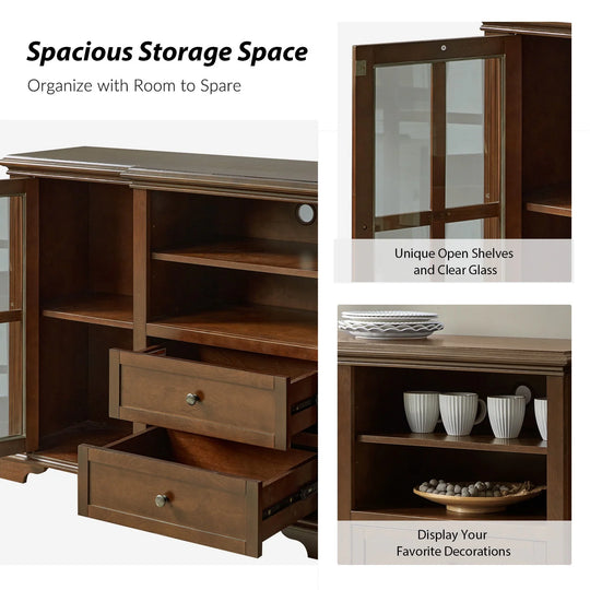 Dietrich Rustic Multifunctional Wooden TV Stand with Shelf and 2 Drawers and Sturdy Legs by
