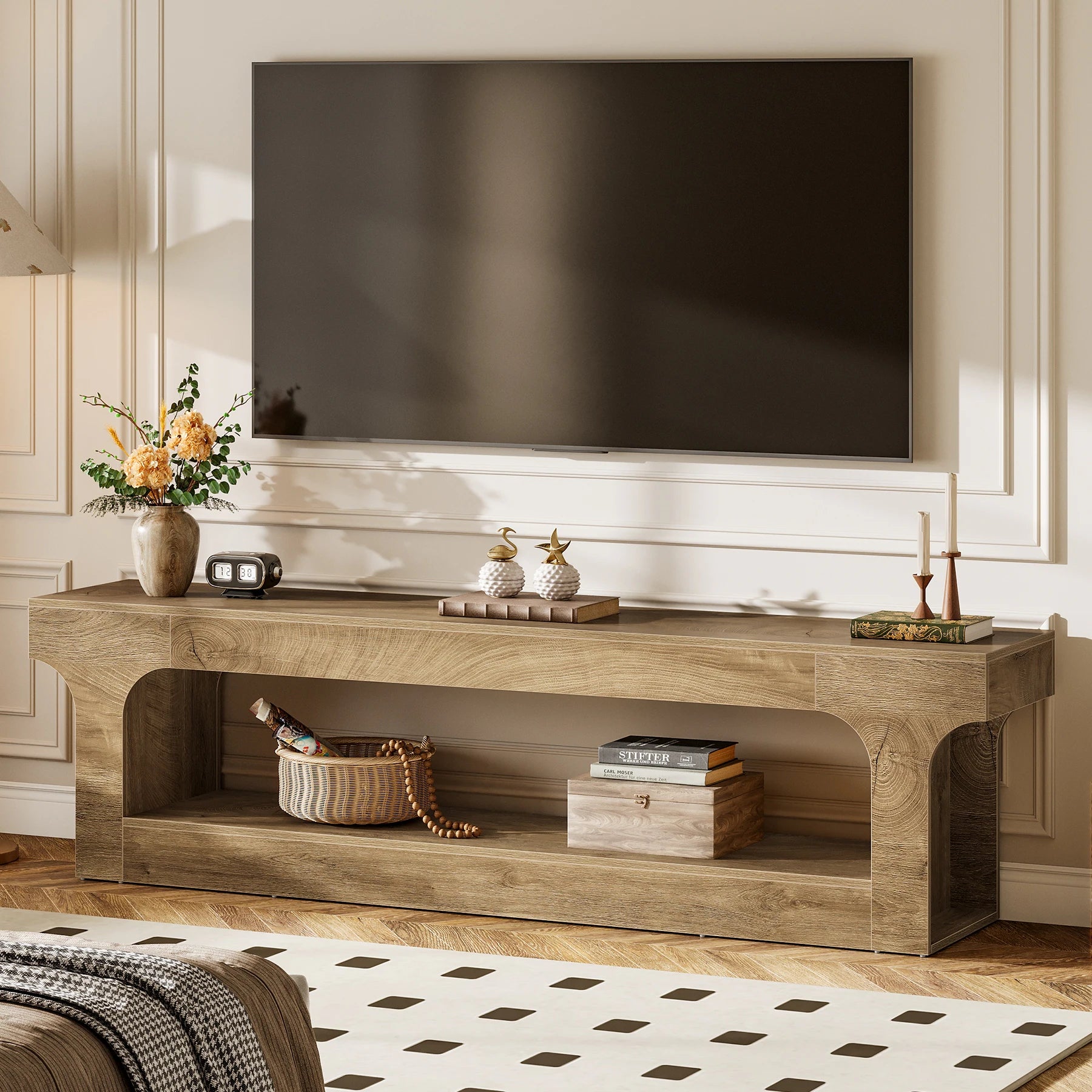 63 Inch Long TV Stand for 55/60/65/75-Inch Tvs, 2-Tier TV Console - 13.77" D X 63" W X 20.47" H