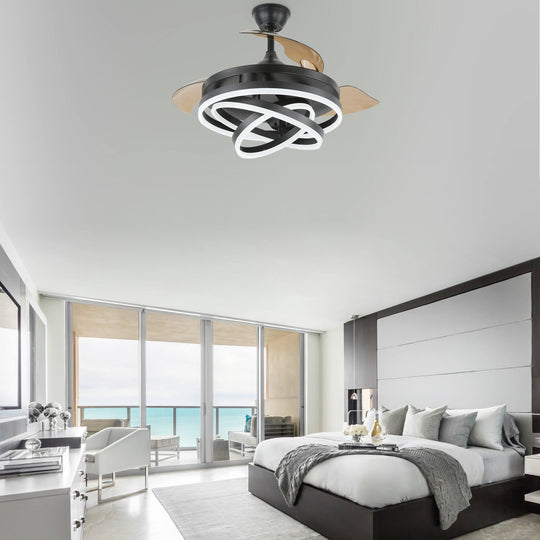 42In. DIY Shape Retractable Ceiling Fan with Lights, 6-Speed DC Motor Modern Ceiling Fan with LED Light and Remote