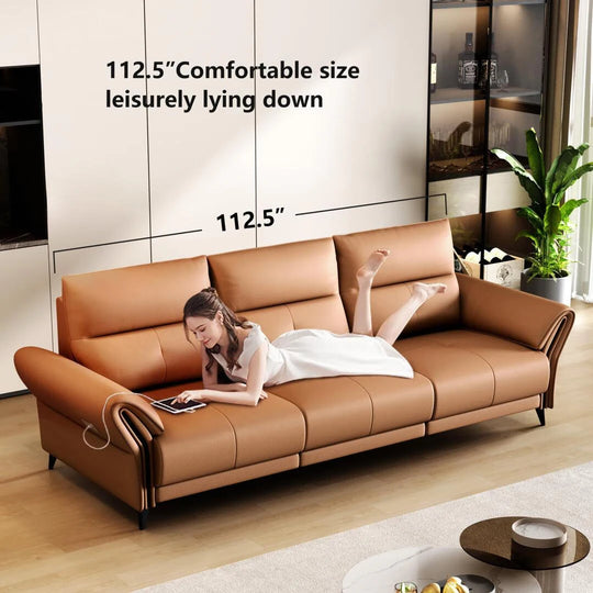 112.5'' Vegan Leather Power Reclining Sofa with USB Charging Port