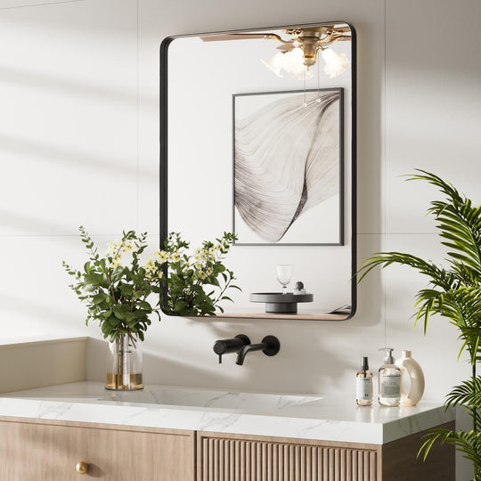 Modern Rounded Rectangle Metal Frame Wall Mirror