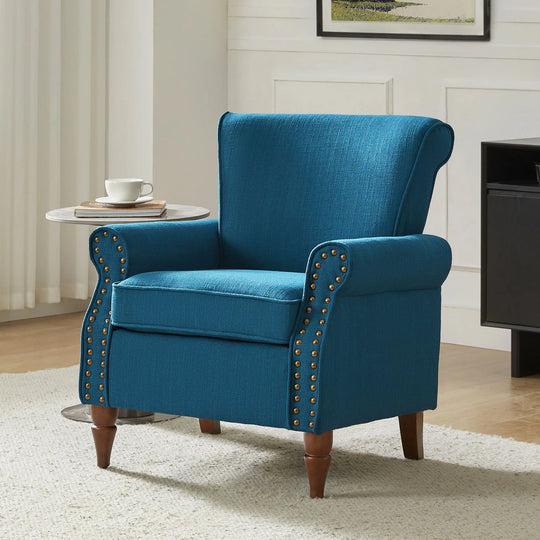 Nyctelius Upholstered Comfy Accent Chair with Turned Wooden Legs and Nailhead Trim Set of 2 by