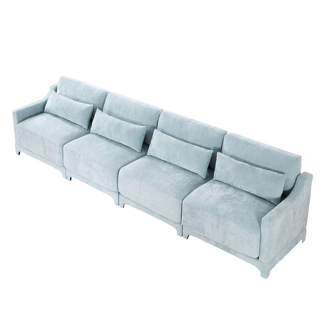 Modern Chenille 4-Seater Sofa with 2 Ottoman, Lumbar Cushions, Ergonomic Backrest, High-Resilience Spongeand Tufted Armrests