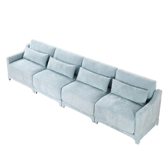 Modern Chenille 4-Seater Sofa with 2 Ottoman, Lumbar Cushions, Ergonomic Backrest, High-Resilience Spongeand Tufted Armrests