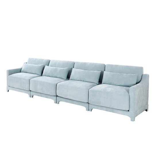 Modern Chenille 4-Seater Sofa with 2 Ottoman, Lumbar Cushions, Ergonomic Backrest, High-Resilience Spongeand Tufted Armrests