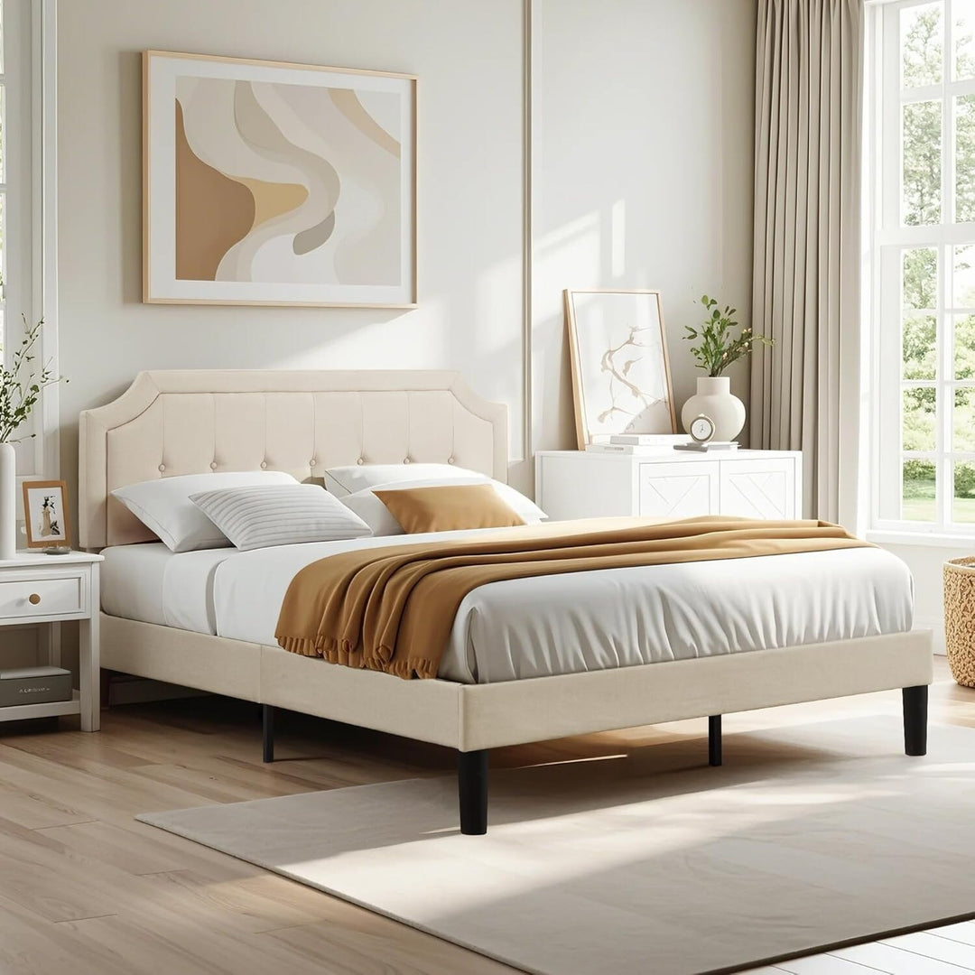 Javlergo Modern Upholstered Bed Frame with Height Adjustable Headboard Heavy-Duty Frame No Box Spring Needed