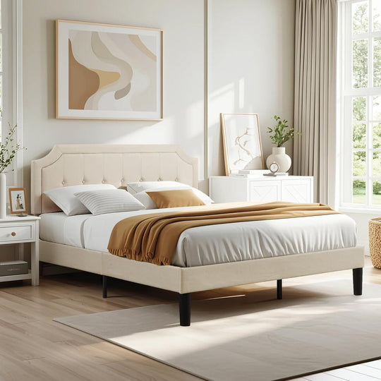 Javlergo Modern Upholstered Bed Frame with Height Adjustable Headboard Heavy-Duty Frame No Box Spring Needed