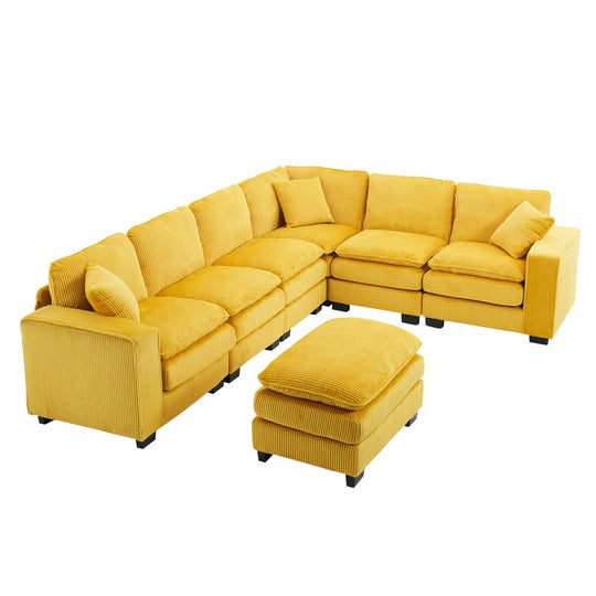 Modern U-Shaped 6-Seater Sectional Sofa with One Footstool