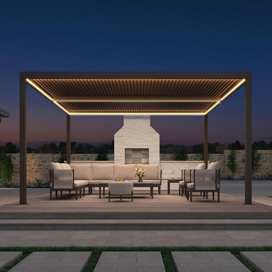 Bronze Louvered Pergola with Adjustable Roof for Deck Backyard Garden Hardtop Gazebo