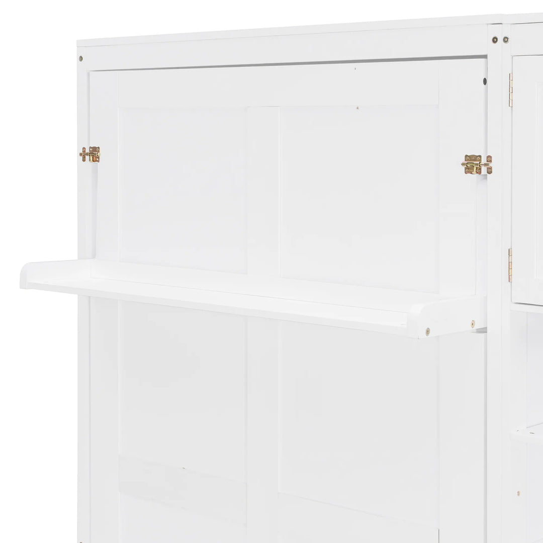 Dual Twin Size Wall Murphy Beds with Cabinets and Shelves, Space-Saving Design