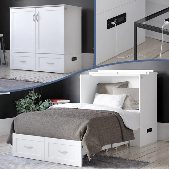 Hamilton Murphy Bed Chest with Mattress and Storage Drawer