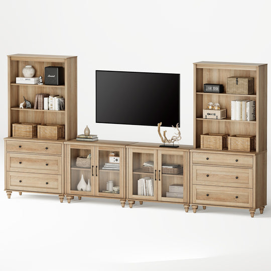 Entertainment Center with Bookshelves for Tvs up to 75", Oak