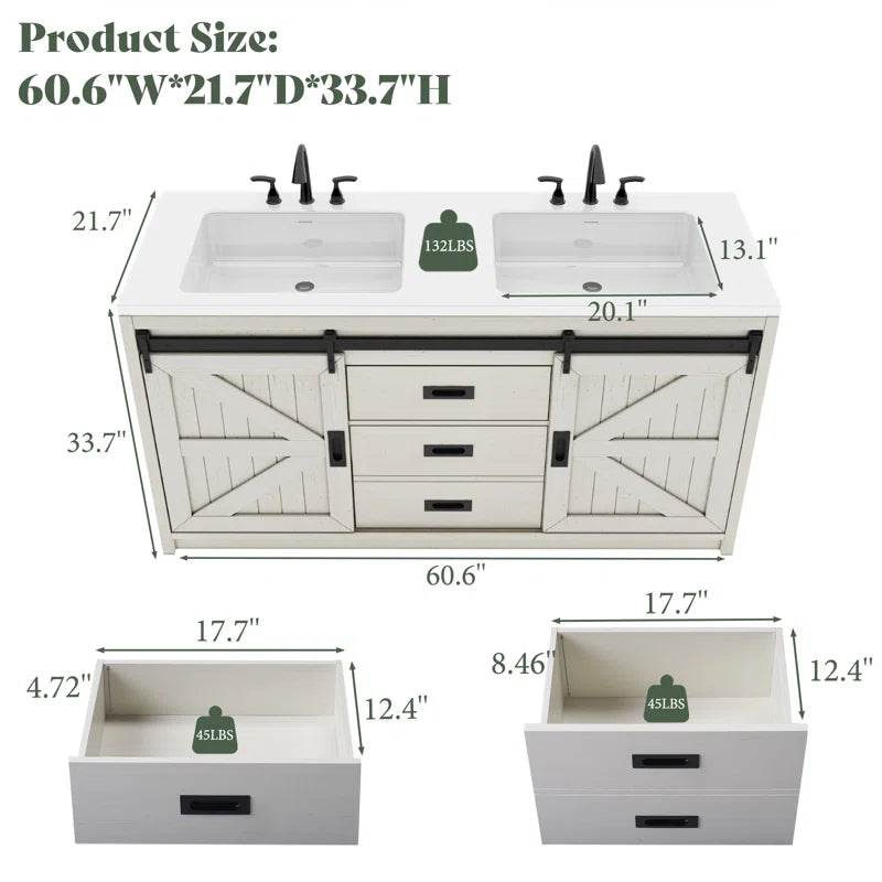Chimira 60" Double Sink Bathroom Vanity with Sink Combo Set with 2 Drawers & Doors