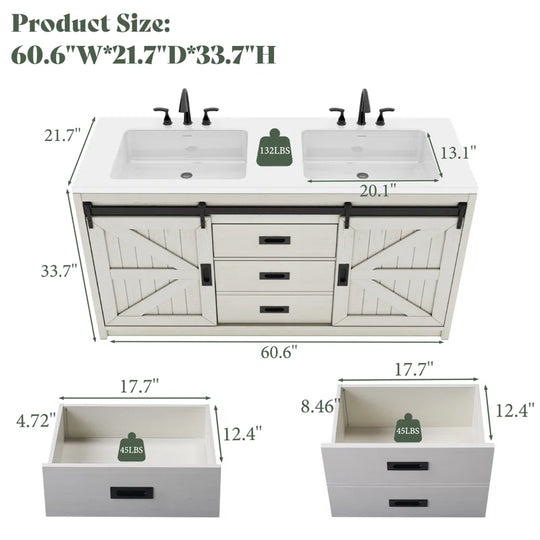 Chimira 60" Double Sink Bathroom Vanity with Sink Combo Set with 2 Drawers & Doors