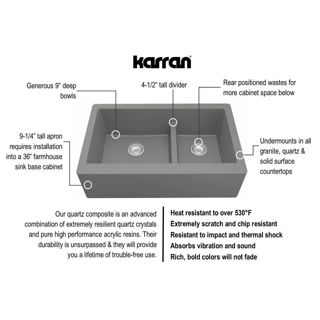 Farmhouse/Apron-Front Quartz Double Bowl Kitchen Sink