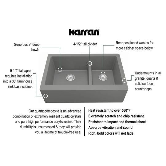 Farmhouse/Apron-Front Quartz Double Bowl Kitchen Sink