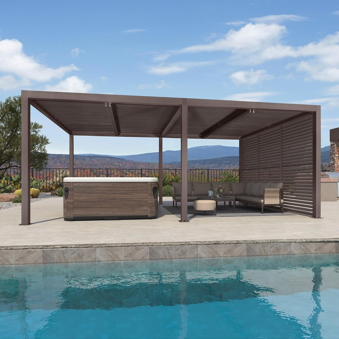 Bronze Louvered Pergola with Adjustable Roof for Deck Backyard Garden Hardtop Gazebo