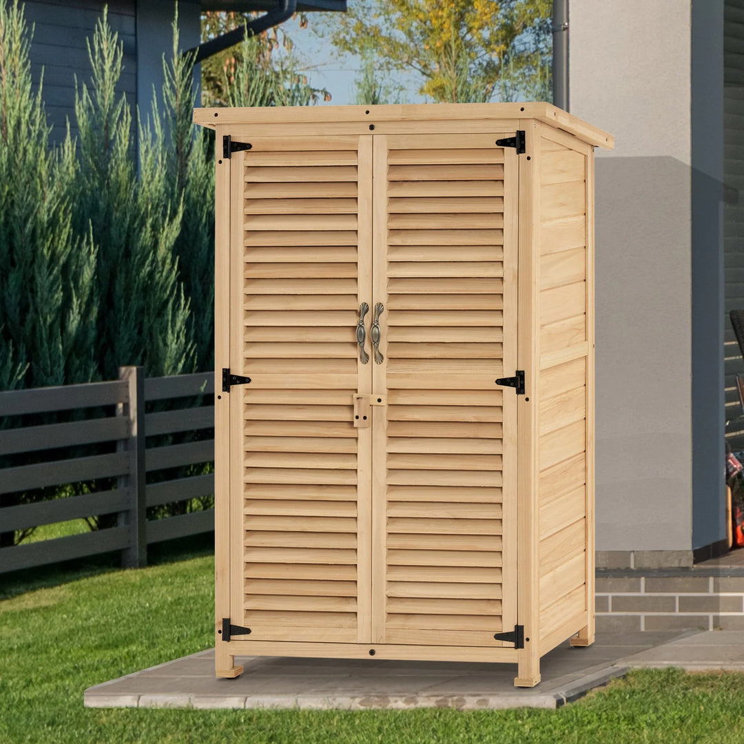 Outdoor Storage Cabinet Shed, Shuttered Doors with Lock, Wooden 0709 / 0808 / 1900