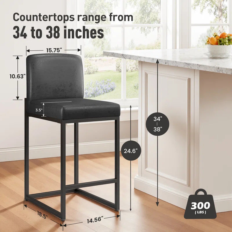 24" Modern Upholstered Kitchen Counter Stool with Metal Sled Base & Faux Leather