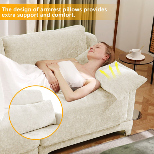 Modern Chenille 4-Seater Sofa with 2 Ottoman, Lumbar Cushions, Ergonomic Backrest, High-Resilience Spongeand Tufted Armrests