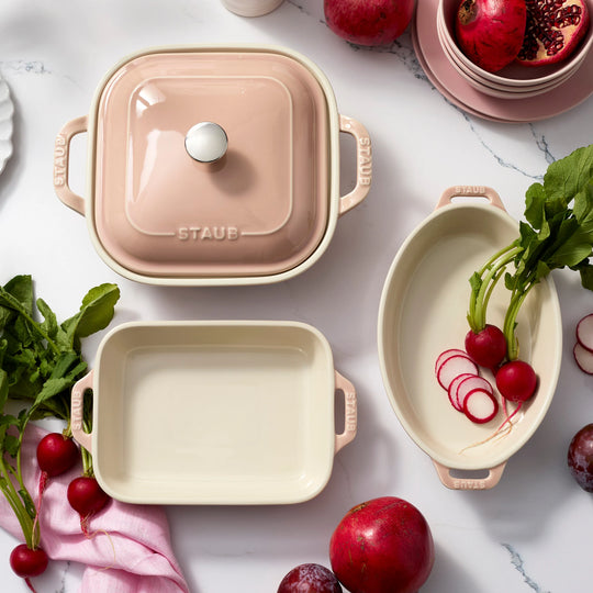 Ceramic 4-Pc Baking Pans Set, Casserole Dish with Lid, Brownie Pan, Pastel