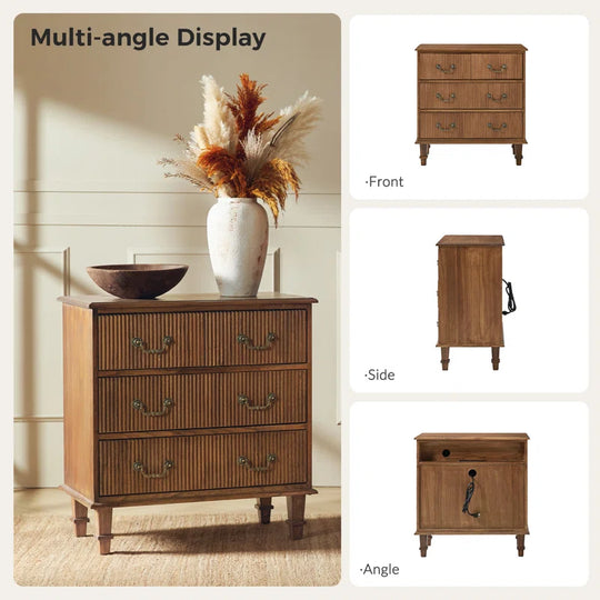 Kaybri 28"W Solid Paulownia Wood 4-Drawer End Table with Charging Station and Simple Assembly