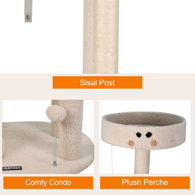 34-In Faux Fur Top Perch Cat Tree & Condo, Sage Green