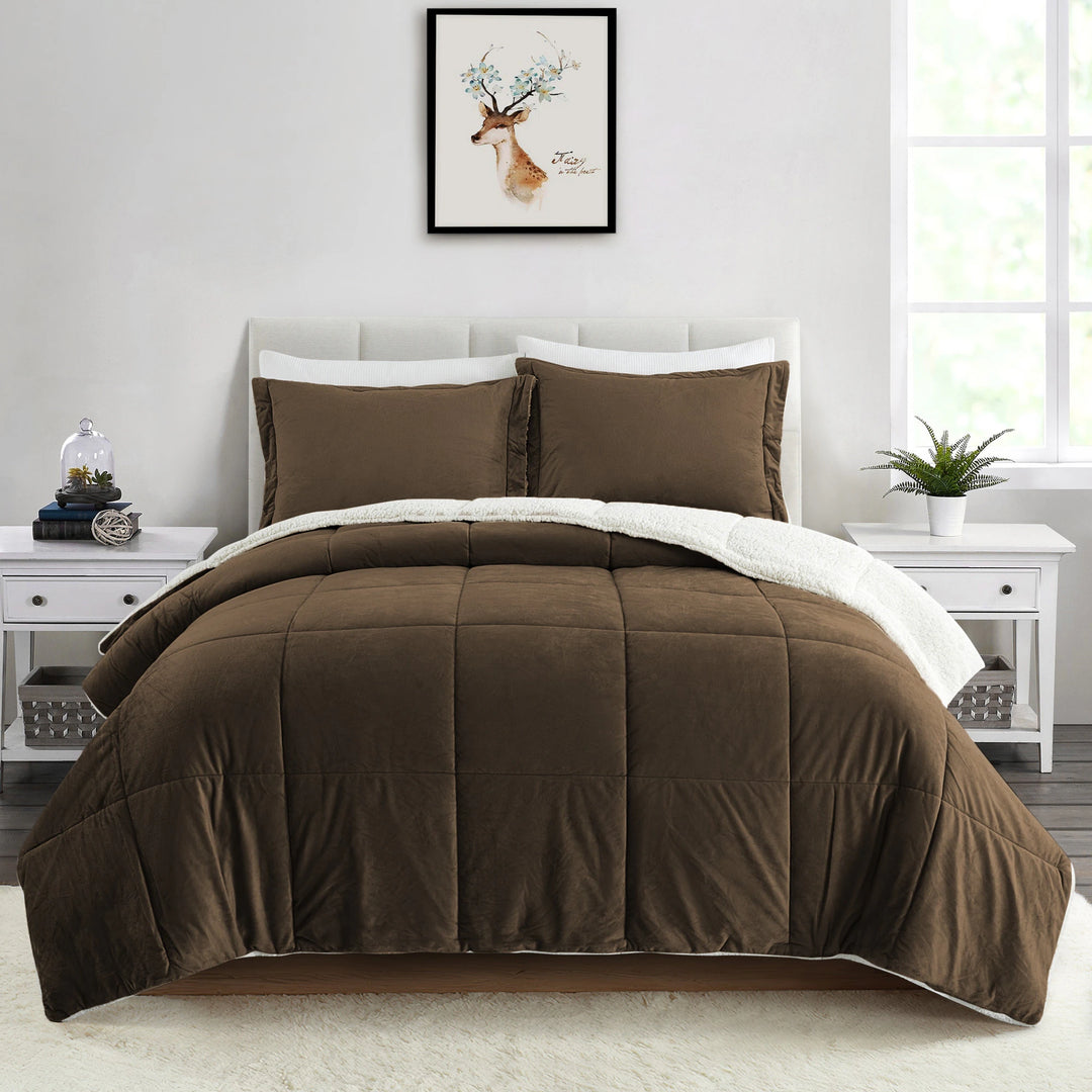 3 Piece Winter Reversible Comforter Set Faux Shearling Ultra Soft Minky Plush and Fuzzy Fleece Microfiber
