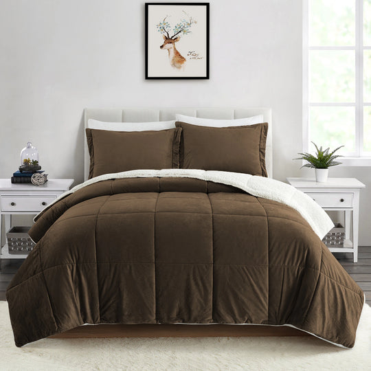 3 Piece Winter Reversible Comforter Set Faux Shearling Ultra Soft Minky Plush and Fuzzy Fleece Microfiber