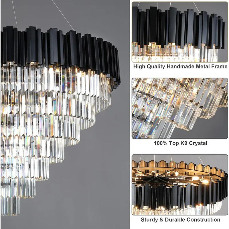 Large Crystal Chandelier - 35.4"Modern 6-Tier 17-Light Chrome Ceiling Light, Luxury K9 Crystal