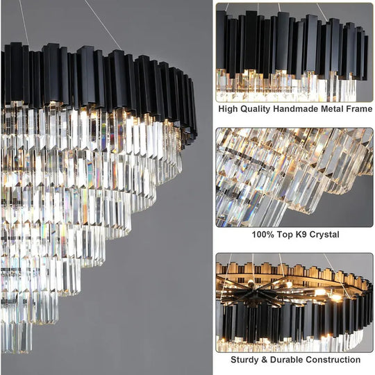 Large Crystal Chandelier - 35.4"Modern 6-Tier 17-Light Chrome Ceiling Light, Luxury K9 Crystal
