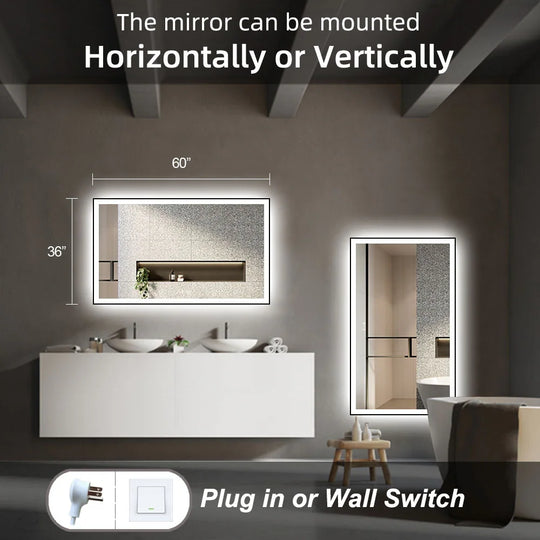 Extra Large Black Frame LED Bathroom Vanity Mirror with 3 Years Warranty and UL Certified