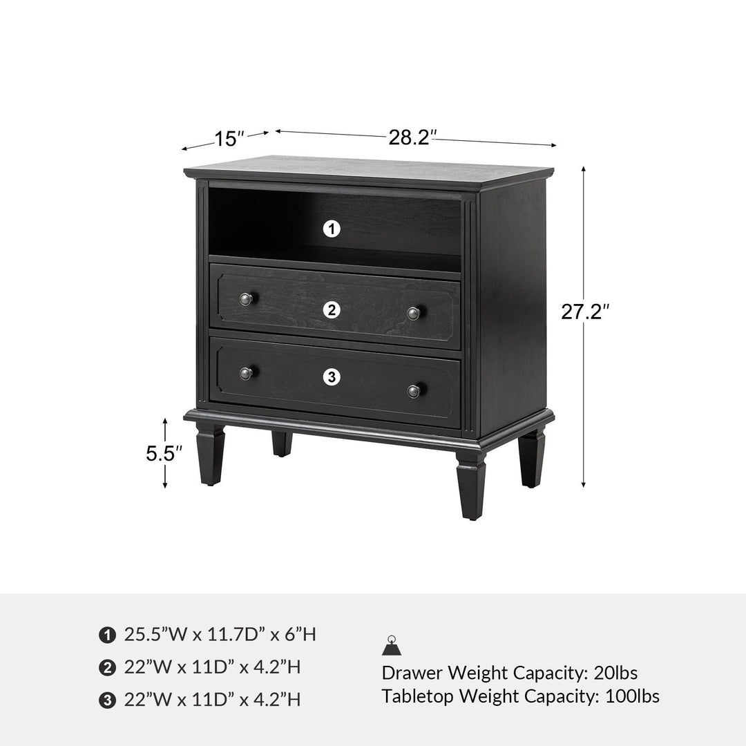 Kamilo Transitional 28''W 2-Drawers End Table with Built-In Charging Station and Solid Wood Legs by