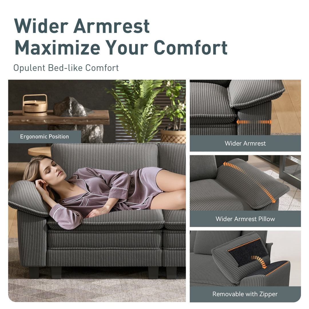 Cloud Modular Deep Seat Sofa, Chenille or Corduroy Sectional Couch with Removable Arms, 1–4 Seater