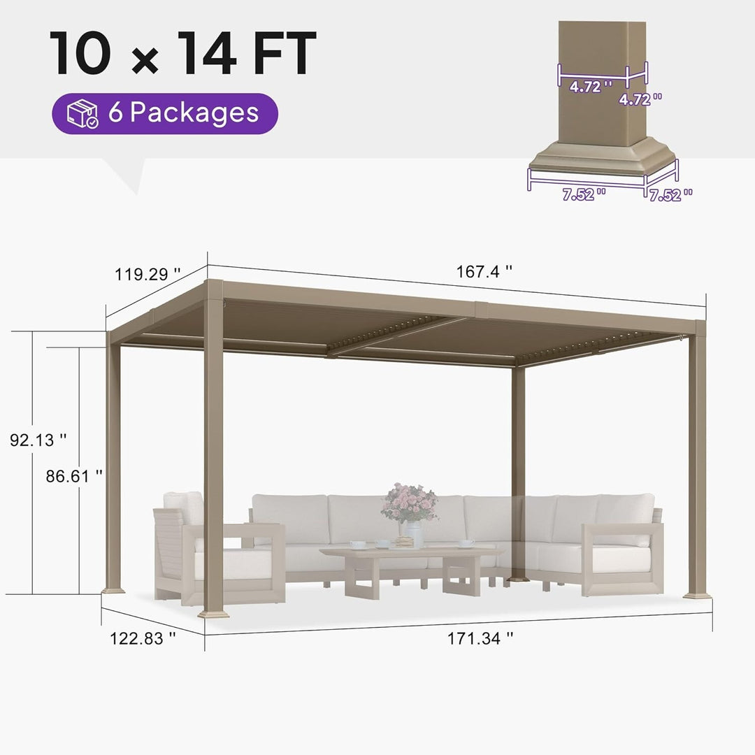 Solar Louvered Pergola with LED String Lights Aluminum Outdoor Pergola with Adjustable Roof for Patio Garden