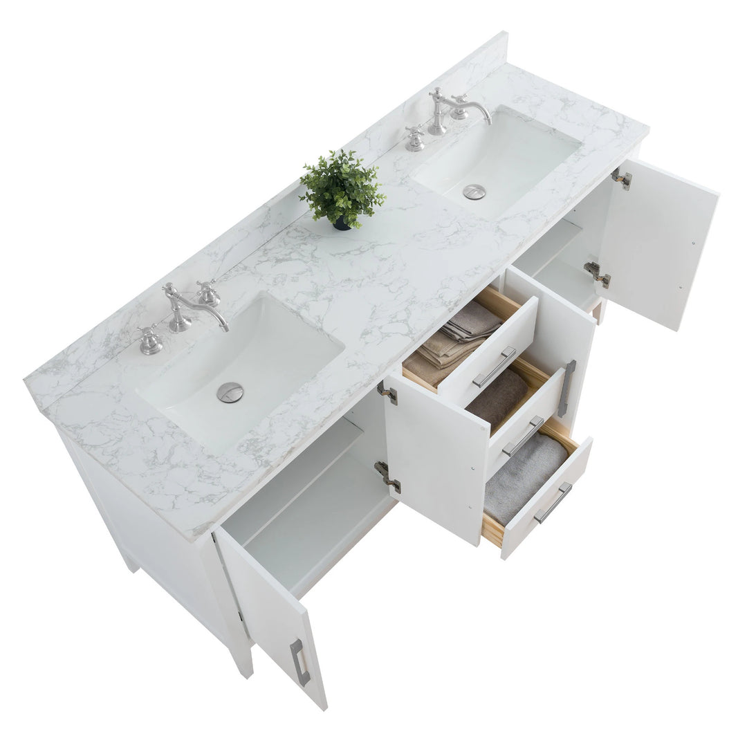 72" Double Sink Bathroom Vanity Cabinet with Engineered Marble Top