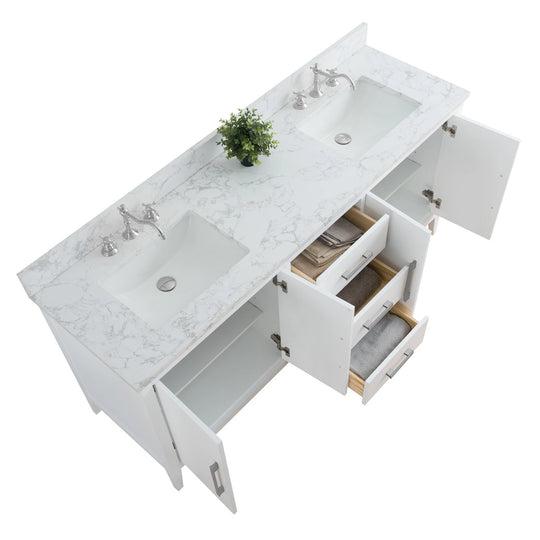 72" Double Sink Bathroom Vanity Cabinet with Engineered Marble Top
