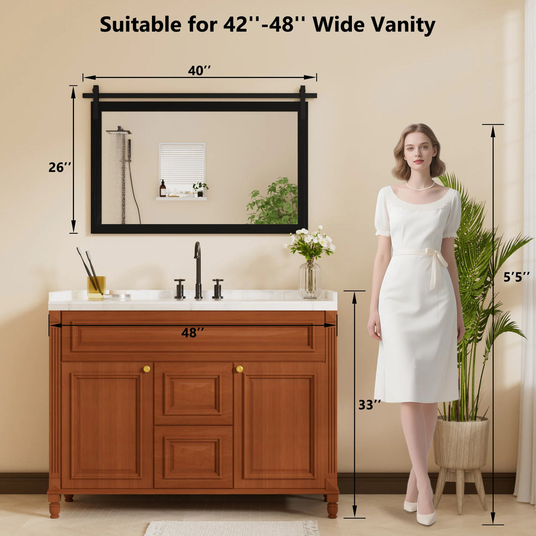 Farmhouse Barn Door Solid Wood Frame Bathroom Vanity Wall Mirror
