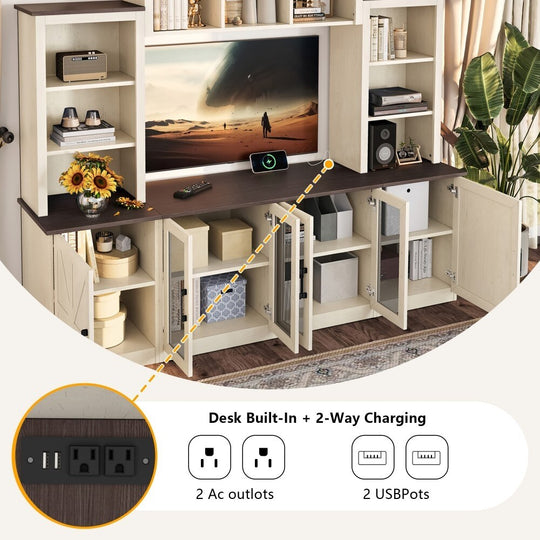 Wall Entertainment Center with Charging Station and USB Charging for Tvs