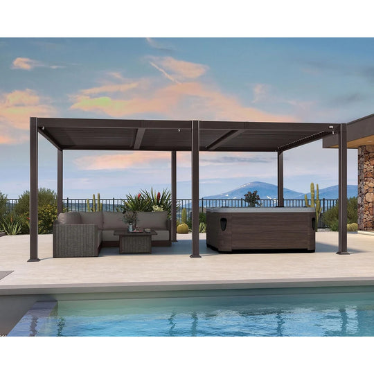 Bronze Louvered Pergola Sun Shade Shelter with Adjustable Metal Roof for Patio Hardtop Pergola