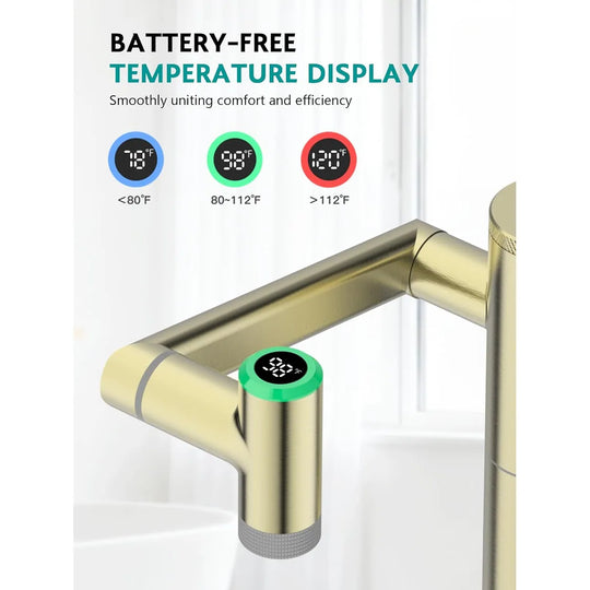 Rotatable Single Hole Bathroom Sink Faucet with Built-In Filter, Temperature Display in Fahrenheit, 2 Water Modes